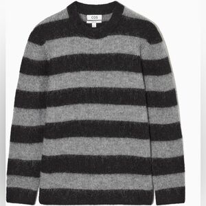 COS Hairy Alpaca-Blend Gray & Black Striped Crewneck Sweater